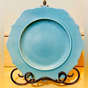 Threshold Wellsbridge Aqua Stoneware Plates Blue Rim Scalloped Dinner (10.5")